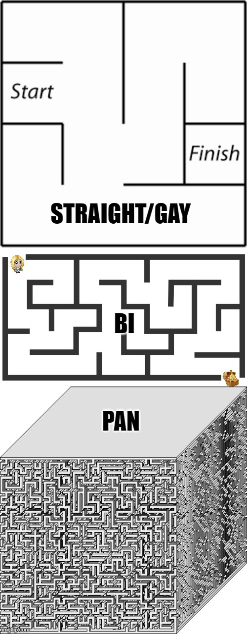 LGBTMaze | STRAIGHT/GAY; BI; PAN | image tagged in maze,lgbt,straight,gay,bi,pan | made w/ Imgflip meme maker