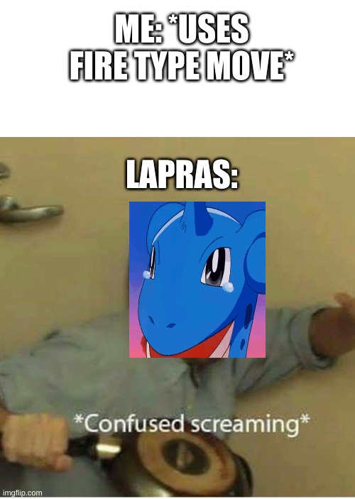 Marshadow: *fear noises intensify* | ME: *USES FIRE TYPE MOVE*; LAPRAS: | image tagged in confused screaming | made w/ Imgflip meme maker