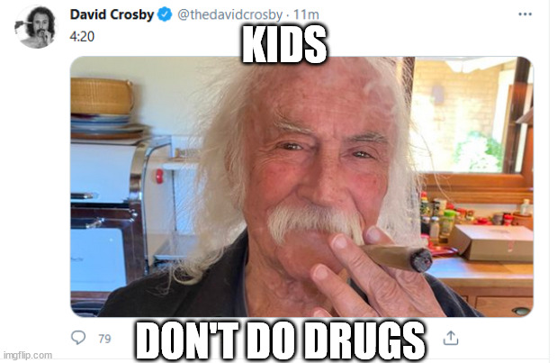 420 | KIDS; DON'T DO DRUGS | image tagged in david crosby,420,pot head,don't do drugs | made w/ Imgflip meme maker