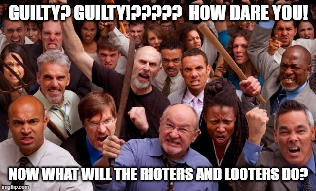 Angry People | GUILTY? GUILTY!?????  HOW DARE YOU! NOW WHAT WILL THE RIOTERS AND LOOTERS DO? | image tagged in angry people | made w/ Imgflip meme maker