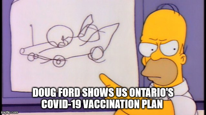 Covid-19 | DOUG FORD SHOWS US ONTARIO'S COVID-19 VACCINATION PLAN | image tagged in doug ford,covid-19,vaccination,ontario,homer simpson | made w/ Imgflip meme maker