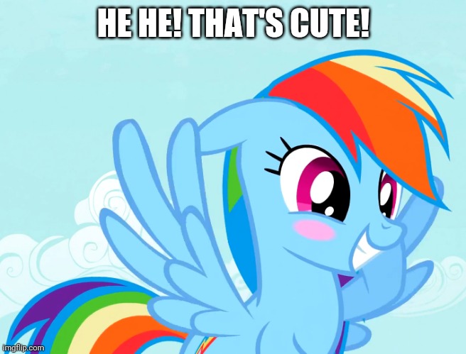 Amusy Blushed Rainbow Dash (MLP) | HE HE! THAT'S CUTE! | image tagged in amusy blushed rainbow dash mlp | made w/ Imgflip meme maker