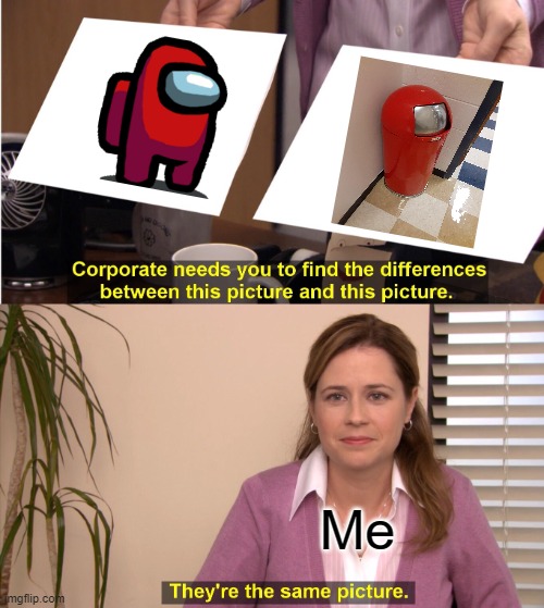 amogus is everywhere | Me | image tagged in memes,they're the same picture,amogus,among us | made w/ Imgflip meme maker