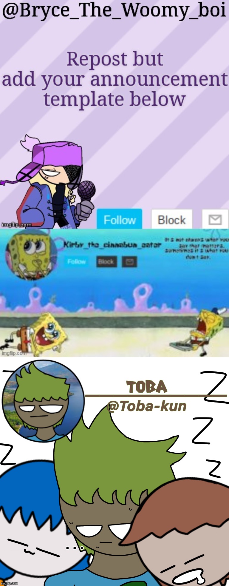 image tagged in toba-kun announcement template | made w/ Imgflip meme maker