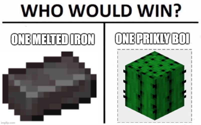 cactus would win | ONE PRIKLY BOI; ONE MELTED IRON | image tagged in memes,who would win | made w/ Imgflip meme maker