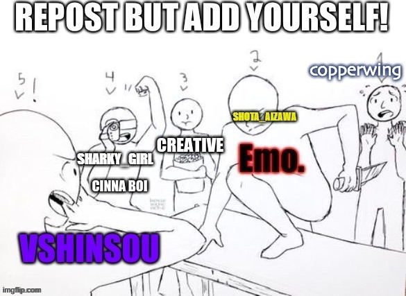 repost but add yourself | copperwing | made w/ Imgflip meme maker