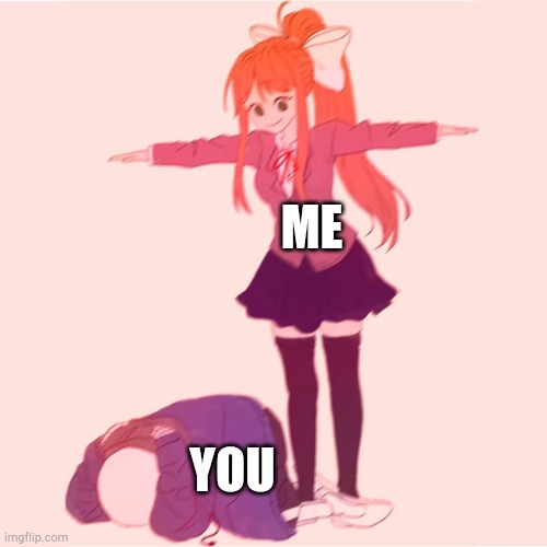 Monika t-posing on Sans | ME YOU | image tagged in monika t-posing on sans | made w/ Imgflip meme maker