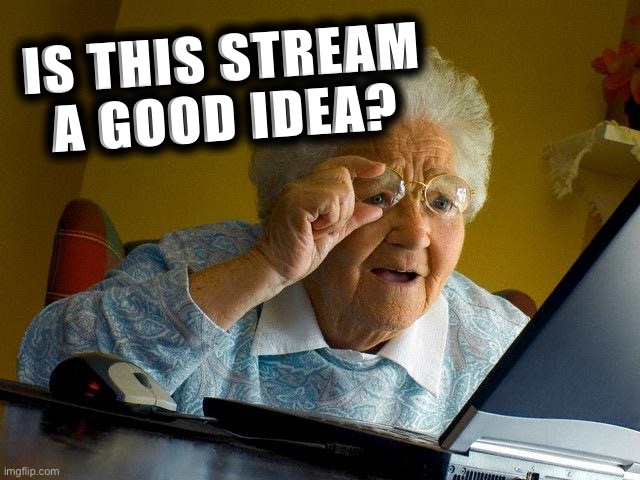 You’re speaking to the stream founder here, so go ahead, speak your mind! (Validating opinions only, please) | IS THIS STREAM A GOOD IDEA? | image tagged in memes,grandma finds the internet | made w/ Imgflip meme maker
