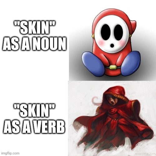 do not skin | "SKIN" AS A NOUN; "SKIN" AS A VERB | image tagged in yes vs no | made w/ Imgflip meme maker