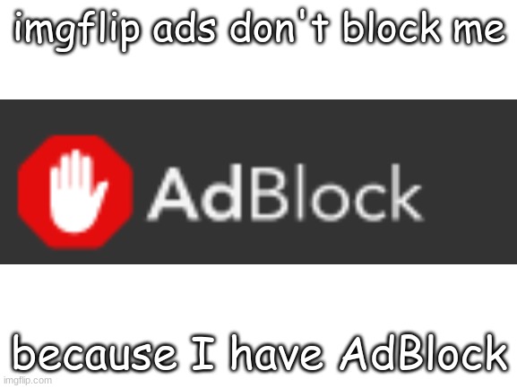 ytesssssss | imgflip ads don't block me; because I have AdBlock | image tagged in blank white template | made w/ Imgflip meme maker