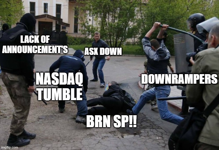 Smashed |  LACK OF ANNOUNCEMENT'S; ASX DOWN; DOWNRAMPERS; NASDAQ TUMBLE; BRN SP!! | image tagged in stocks,stock market | made w/ Imgflip meme maker