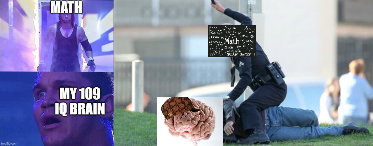 it is terrifying | MATH; MY 109 IQ BRAIN | image tagged in randy orton undertaker,cop beating | made w/ Imgflip meme maker