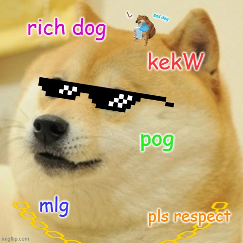 Doge Meme | L; sad dog; rich dog; kekW; pog; mlg; pls respect | image tagged in memes,doge | made w/ Imgflip meme maker