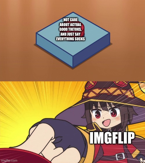 still gonna try to convince y'all | NOT CARE ABOUT ACTUAL GOOD TIKTOKS, AND JUST SAY EVERYTHING SUCKS; IMGFLIP | image tagged in megumin button | made w/ Imgflip meme maker
