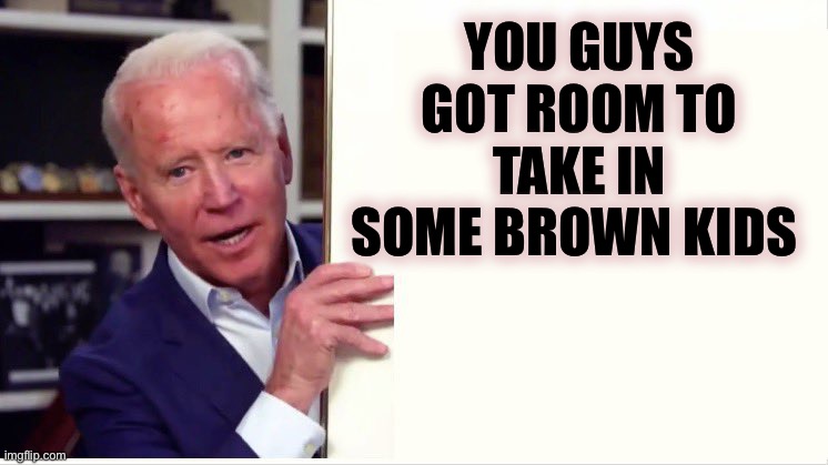 Joe The Schmoe | YOU GUYS GOT ROOM TO TAKE IN SOME BROWN KIDS | image tagged in biden behind his wall | made w/ Imgflip meme maker