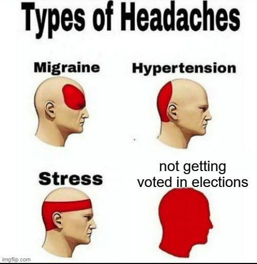 elections | not getting voted in elections | image tagged in types of headaches meme | made w/ Imgflip meme maker