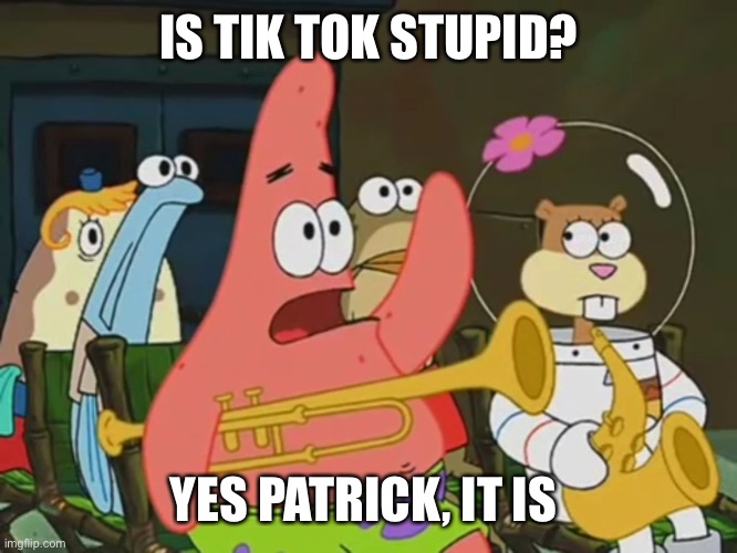 The battle continues | IS TIK TOK STUPID? YES PATRICK, IT IS | image tagged in is mayonnaise an instrument | made w/ Imgflip meme maker