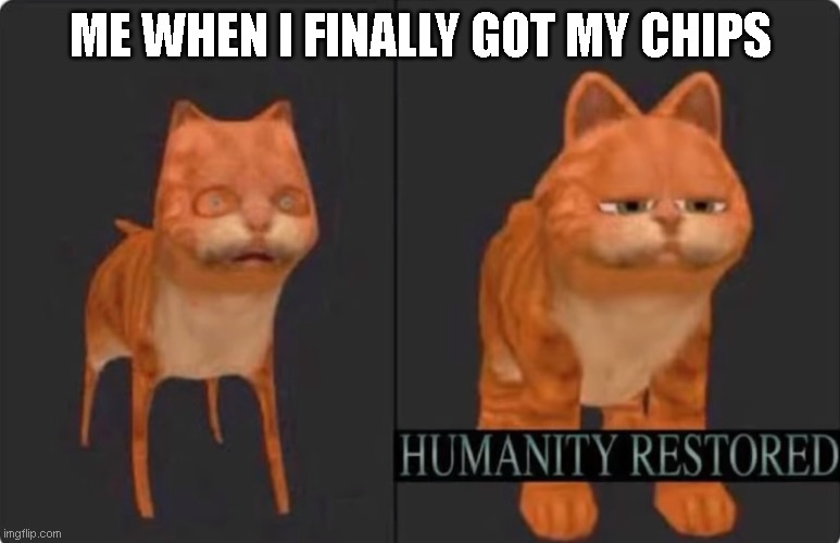 i really like chips |  ME WHEN I FINALLY GOT MY CHIPS | image tagged in humanity restored | made w/ Imgflip meme maker