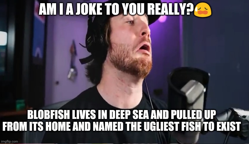 Blobfish hunter meme |  AM I A JOKE TO YOU REALLY?😥; BLOBFISH LIVES IN DEEP SEA AND PULLED UP FROM ITS HOME AND NAMED THE UGLIEST FISH TO EXIST | image tagged in blobfish | made w/ Imgflip meme maker