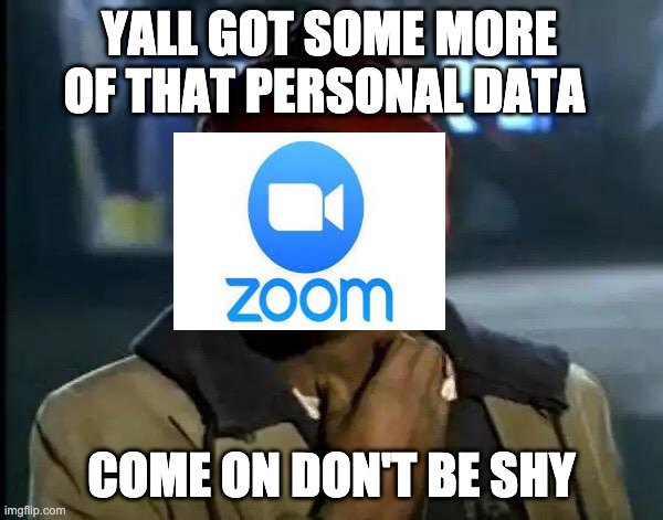 Don't you just love zoom? | YALL GOT SOME MORE OF THAT PERSONAL DATA; COME ON DON'T BE SHY | image tagged in memes,y'all got any more of that | made w/ Imgflip meme maker