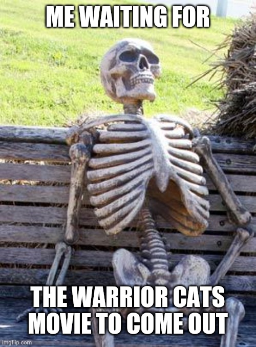 Waiting for warriors | ME WAITING FOR; THE WARRIOR CATS MOVIE TO COME OUT | image tagged in memes,waiting skeleton | made w/ Imgflip meme maker