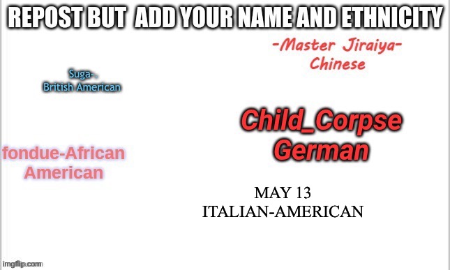 Repost | MAY 13
ITALIAN-AMERICAN | made w/ Imgflip meme maker