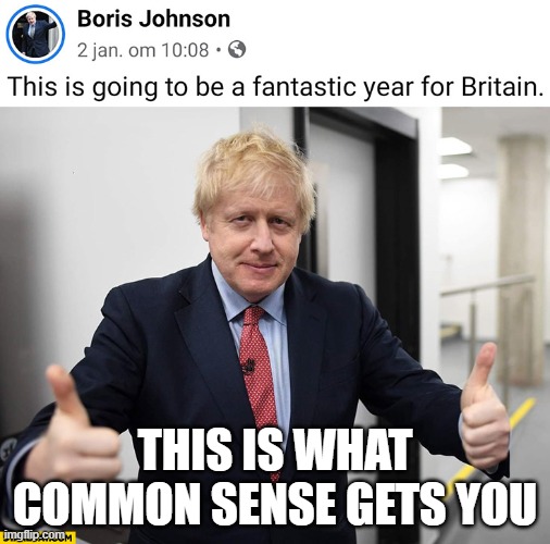 Boris common sense | THIS IS WHAT COMMON SENSE GETS YOU | image tagged in boris johnson,common sense | made w/ Imgflip meme maker