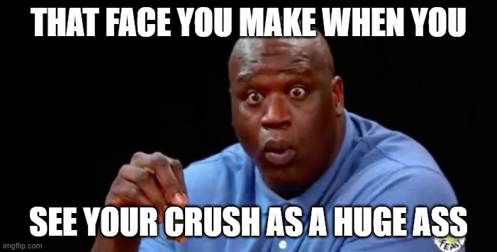 she | THAT FACE YOU MAKE WHEN YOU; SEE YOUR CRUSH AS A HUGE ASS | image tagged in surprised shaq,dank,memes | made w/ Imgflip meme maker