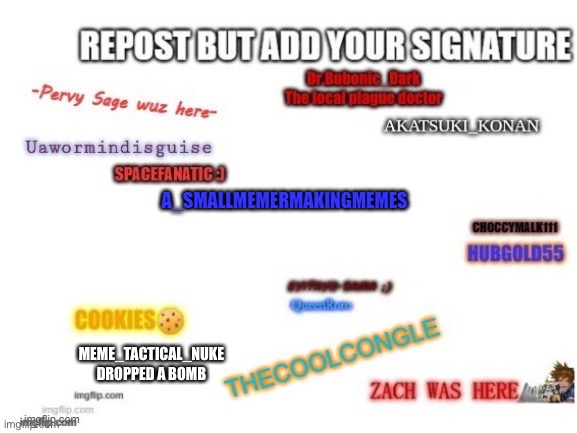 MEME_TACTICAL_NUKE DROPPED A BOMB | image tagged in repost with signature | made w/ Imgflip meme maker