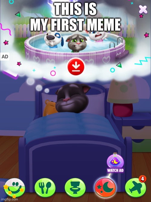First Meme of all Times! | THIS IS MY FIRST MEME | image tagged in talking tom | made w/ Imgflip meme maker