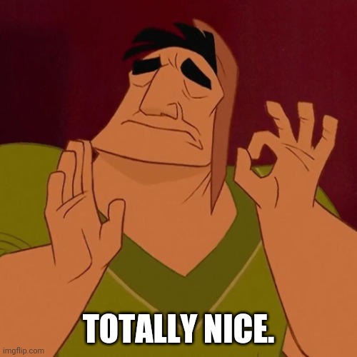When X just right | TOTALLY NICE. | image tagged in when x just right | made w/ Imgflip meme maker