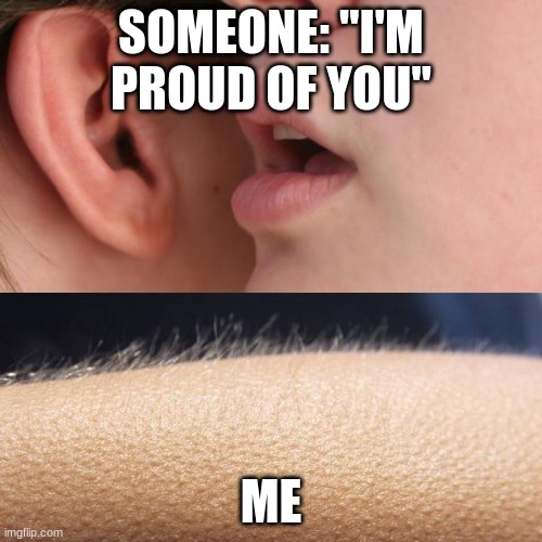 Yeah, pretty much | SOMEONE: "I'M PROUD OF YOU"; ME | image tagged in whisper and goosebumps | made w/ Imgflip meme maker