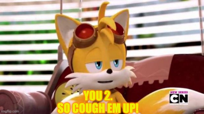 Scumbag Tails | YOU 2.
SO COUGH EM UP! | image tagged in scumbag tails | made w/ Imgflip meme maker
