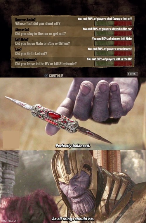 perfection | image tagged in perfectly balanced,gaming,walking dead | made w/ Imgflip meme maker