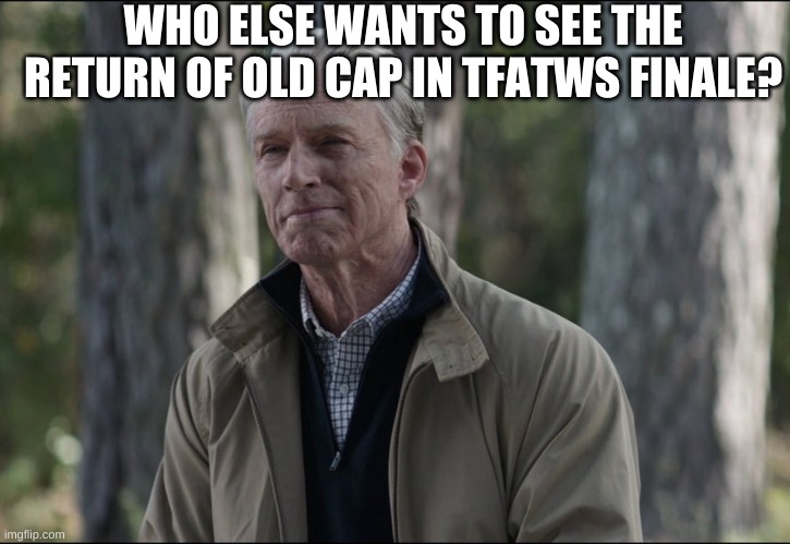 Who else? | WHO ELSE WANTS TO SEE THE RETURN OF OLD CAP IN TFATWS FINALE? | image tagged in old cap,avengers endgame,marvel,falcon,winter soldier,oh wow are you actually reading these tags | made w/ Imgflip meme maker