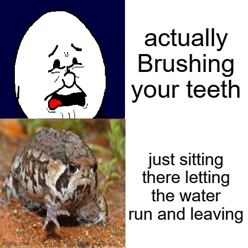 Funnymemes2.0 | actually Brushing your teeth; just sitting there letting the water run and leaving | image tagged in never gonna give you up,never gonna let you down,never gonna run around,and desert you | made w/ Imgflip meme maker