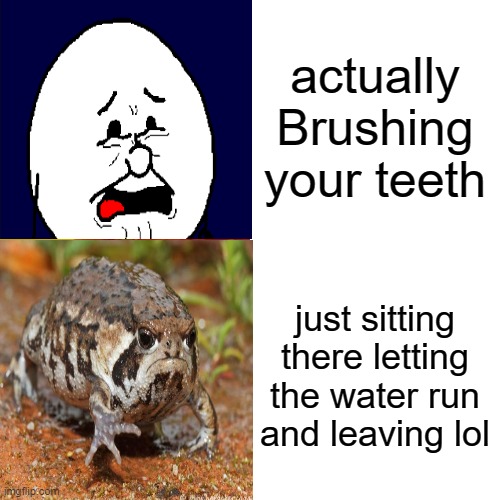 Lol. read tags | actually Brushing your teeth; just sitting there letting the water run and leaving lol | image tagged in never gonna give you up,never gonna let you down,never gonna run around,and desert you | made w/ Imgflip meme maker