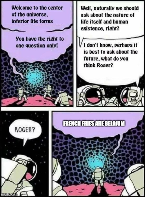 Sad truth | FRENCH FRIES ARE BELGIUM | image tagged in center of the universe | made w/ Imgflip meme maker