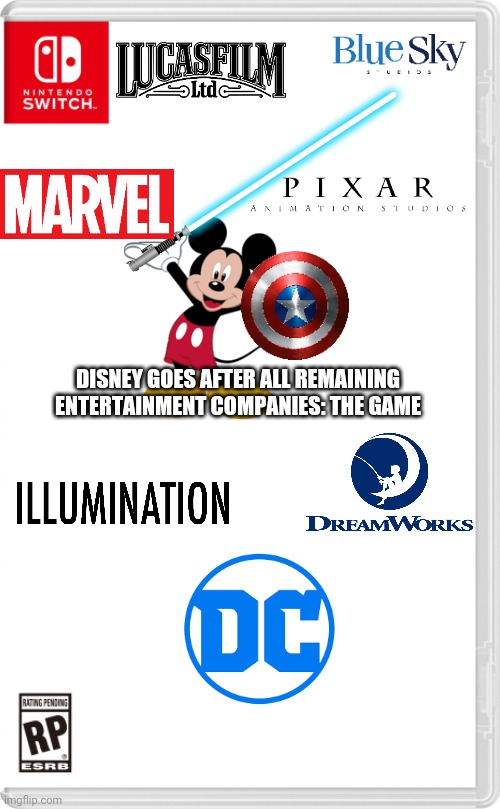 Nintendo Switch Cartridge Case | DISNEY GOES AFTER ALL REMAINING ENTERTAINMENT COMPANIES: THE GAME | image tagged in nintendo switch cartridge case | made w/ Imgflip meme maker