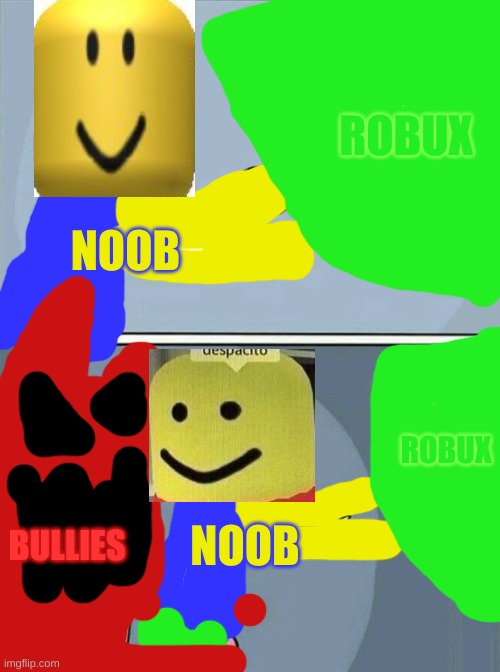 Roblox memes | ROBUX; NOOB; ROBUX; BULLIES; NOOB | image tagged in memes,running away balloon | made w/ Imgflip meme maker