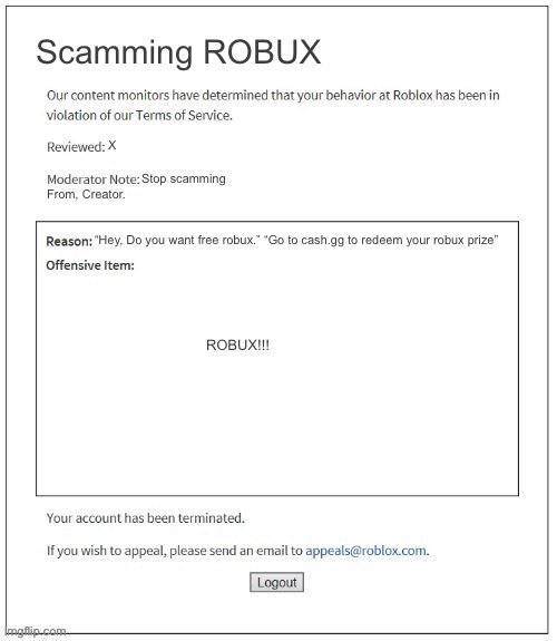 Literally Every Roblox Scammer Imgflip - roblox prizes free robux