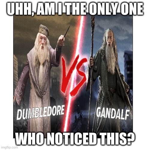 They're really simalar: white beards, robes, magic weapons. |  UHH, AM I THE ONLY ONE; WHO NOTICED THIS? | image tagged in gandolf,dumbledore | made w/ Imgflip meme maker