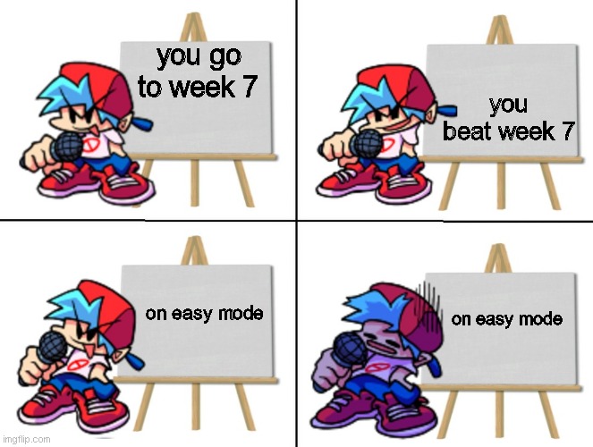 Man, I suck at fnf |  you go to week 7; you beat week 7; on easy mode; on easy mode | image tagged in the bf's plan | made w/ Imgflip meme maker