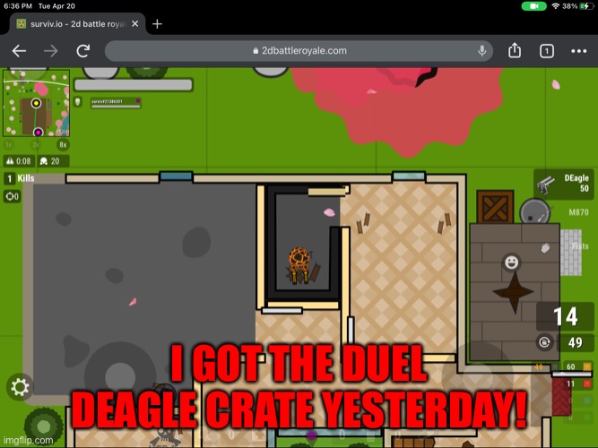 Obviously I won |  I GOT THE DUEL DEAGLE CRATE YESTERDAY! | image tagged in lol,oop,surviv io,yes,duel deagle 50,noice | made w/ Imgflip meme maker