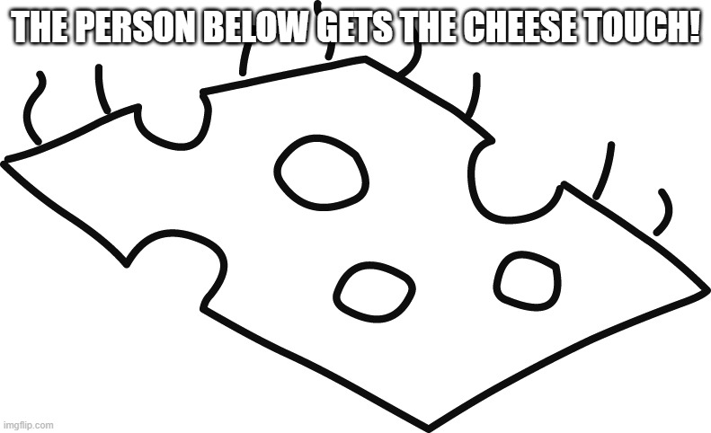 Diary of a Wimpy Kid Cheese | THE PERSON BELOW GETS THE CHEESE TOUCH! | image tagged in diary of a wimpy kid cheese | made w/ Imgflip meme maker
