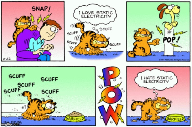 Garfield static electricity | image tagged in comics/cartoons,comics,comic,garfield,static,electricity | made w/ Imgflip meme maker