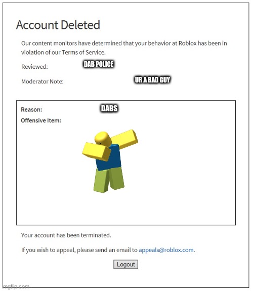 Banned From Roblox Imgflip - roblox guy dabbing