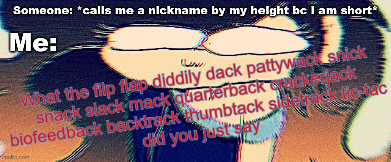 This happens to me a lot ngl.. |  Someone: *calls me a nickname by my height bc i am short*; Me: | image tagged in funny memes | made w/ Imgflip meme maker