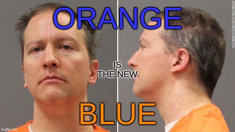 Orange is the New Blue | ORANGE; IS THE NEW; BLUE | image tagged in derek chauvin,black lives matter,justice for george floyd | made w/ Imgflip meme maker