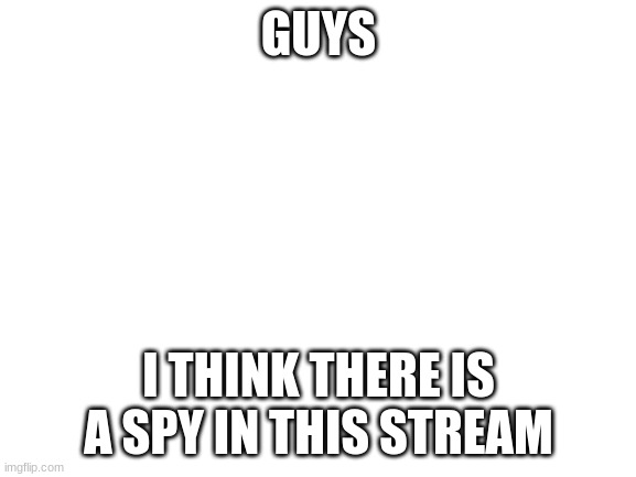 Blank White Template | GUYS; I THINK THERE IS A SPY IN THIS STREAM | image tagged in blank white template | made w/ Imgflip meme maker